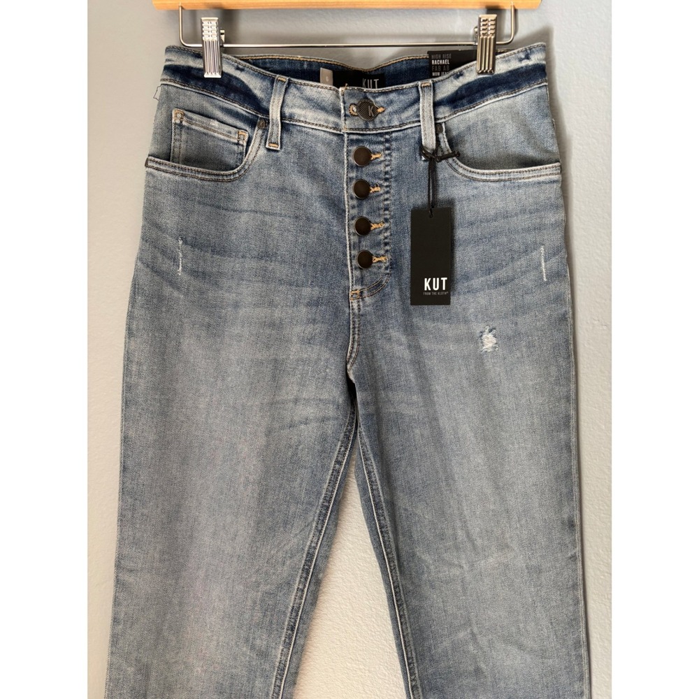 KUT from the Kloth Rachael Fab Am Mom Jean High Rise  Button Fly Raw Hem Size 6 - Picture 2 of 14